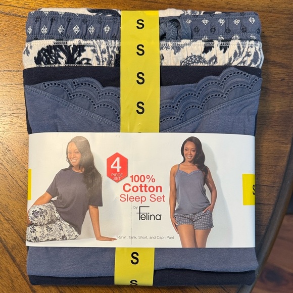 Felina Other - FELINA 4-Pc. Blue Cotton Pajama Lounge Set T-Shirt, Tank, Shorts, & Capri Pants